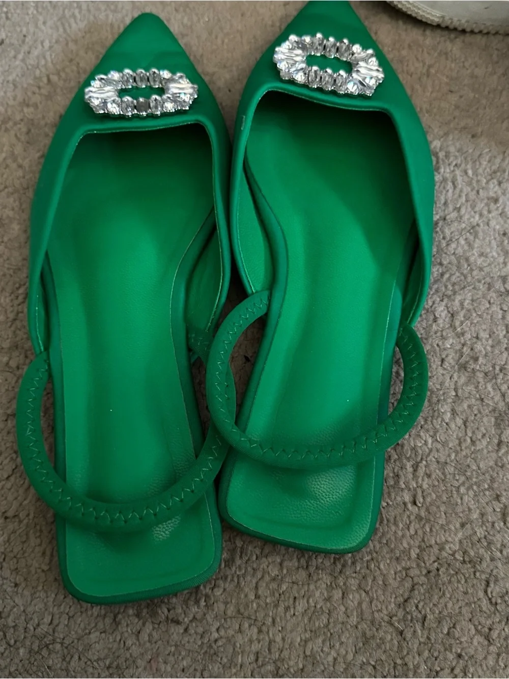 Green Embellished Sling Back Flats